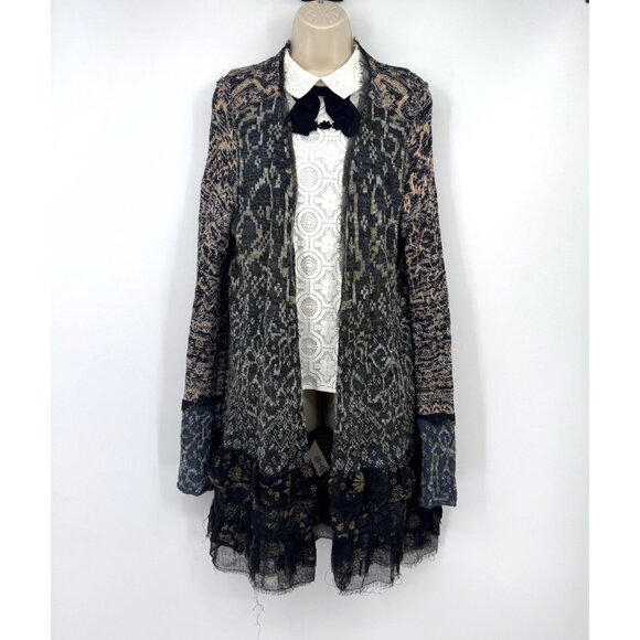 RARE Free People Distressed Raw Hem Mixed Media Long Knit Cardigan Woman’s size - Picture 1 of 16
